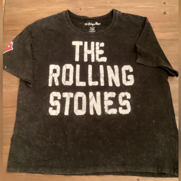 THE ROLLING STONES SIZE XL MINERAL WASH SHORT  SLEEVE CROP BAND T SHIRT - Picture 2 of 7